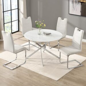 Daytona Round Diva Glass Dining Table 4 Petra White Chairs