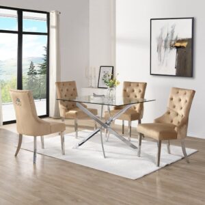 Daytona Large Clear Glass Dining Table 4 Imperial Champagne Chairs