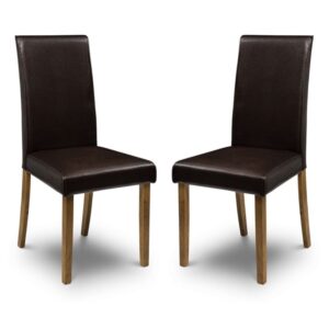 Haneul Brown Faux Leather Dining Chairs With Oak Legs In Pair