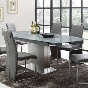 Cruise Glass Extending Dining Table With Steel Base In Grey