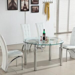 Oasis Round Extending Dining Table with Clear Glass and Chrome Finish