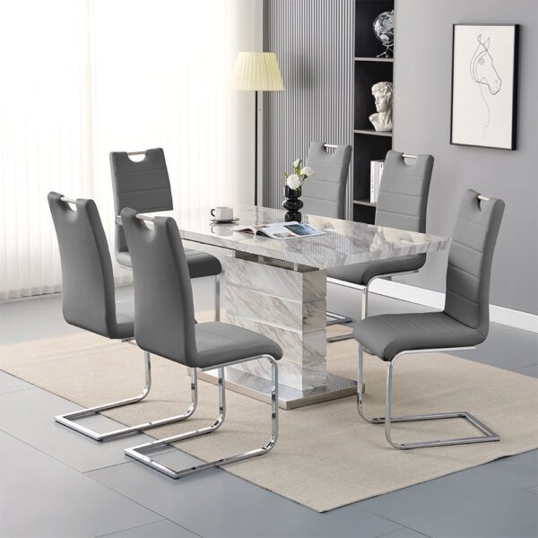 Parini Large Extending Magnesia Dining Table 6 Petra Grey Chairs