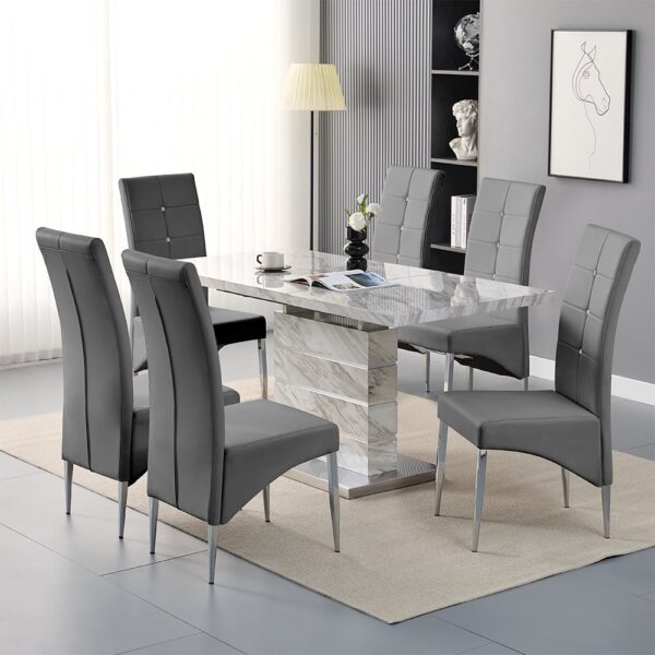 Parini Large Extending Magnesia Dining Table 6 Vesta Grey Chairs