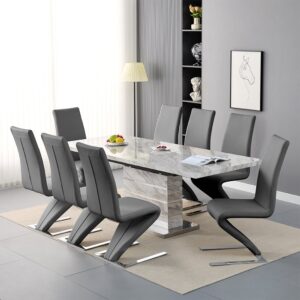 Parini Large Extending Magnesia Dining Table 8 Demi Grey Chairs