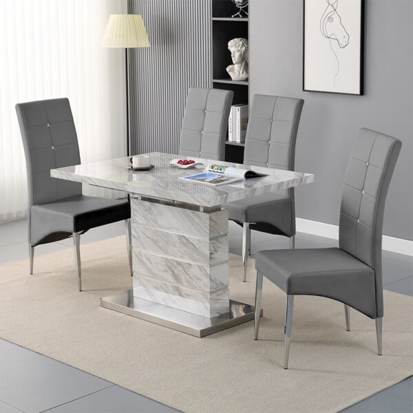 Parini Small Extending Magnesia Dining Table 4 Vesta Grey Chairs