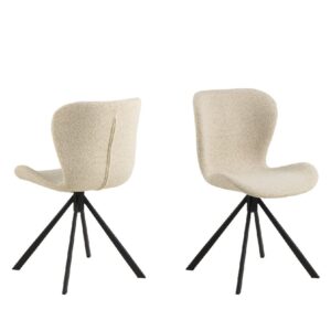 Bangor Cream Fabric Dining Chairs With Black Legs In Pair