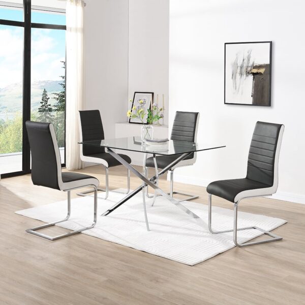 Daytona Small Glass Dining Table 4 Symphony Black White Chairs