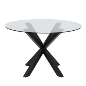 Haines Glass Dining Table Round With Black Legs In Clear