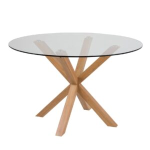 Haines Glass Dining Table Round With Oak Legs In Clear