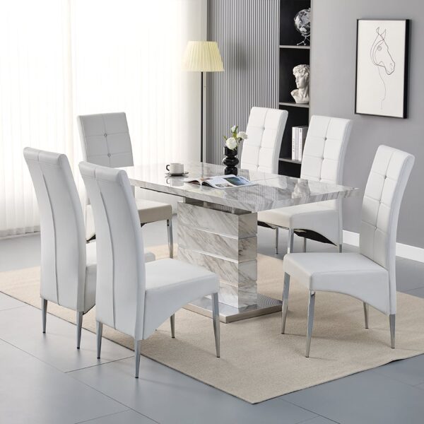 Parini Large Extending Magnesia Dining Table 6 Vesta White Chairs