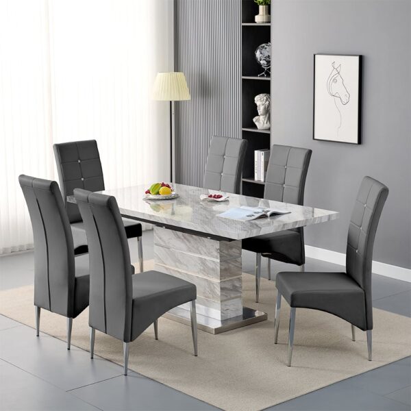 Parini Small Extending Magnesia Dining Table 6 Vesta Grey Chairs