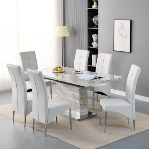 Parini Small Extending Magnesia Dining Table 6 Vesta White Chairs