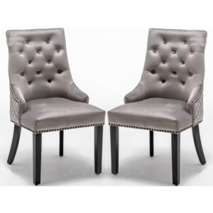 Carrboro Round Knocker Light Grey Velvet Dining Chair In Pair