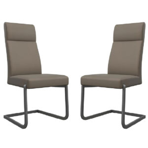 Dallas Taupe Leather Dining Chairs With Grey Legs In Pair