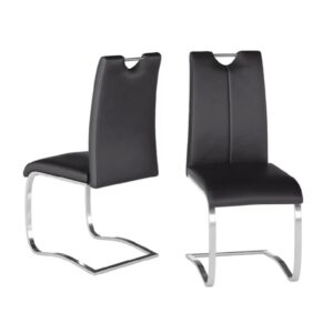 Gerrans Black Leather Dining Chairs With Chrome Base In Pair