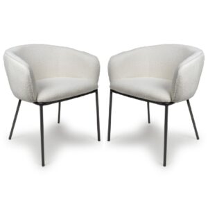 Langley White Fabric Dining Chairs With Black Legs In Pair