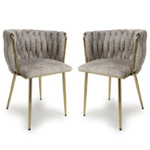 Oaklyn Mink Velvet Dining Chairs With Gold Legs In Pair