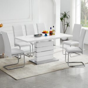 Parini Small Extending White Dining Table 6 Daryl White Chairs