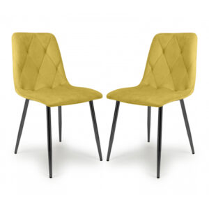 Vestal Mustard Velvet Dining Chairs With Black Legs In Pair