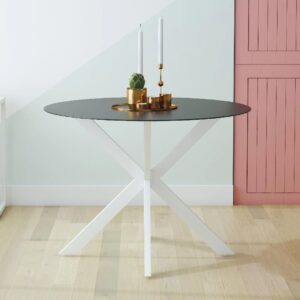 Modena Black Glass Dining Table With White Metal Frame