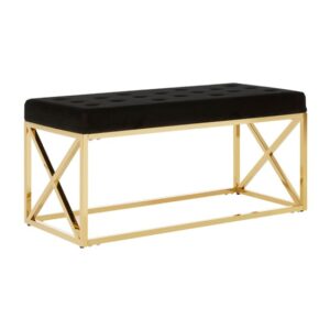 Alluras Black Velvet Dining Bench With Gold Cross Frame