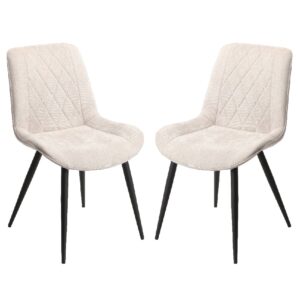 Arta Diamond Stitch Natural Fabric Dining Chairs In Pair