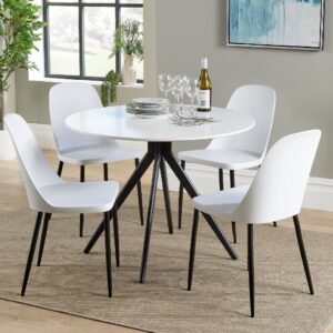 Arta Round White Wooden Dining Table 4 Curve Plastic White Chairs