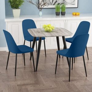 Arta Square Grey Wooden Dining Table 4 Curve Plastic Blue Chairs