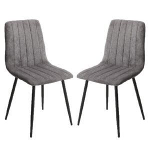 Arta Straight Stitch Dark Grey Fabric Dining Chairs In Pair