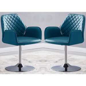 Bucketeer Swivel Teal Faux Leather Dining Chairs In Pair