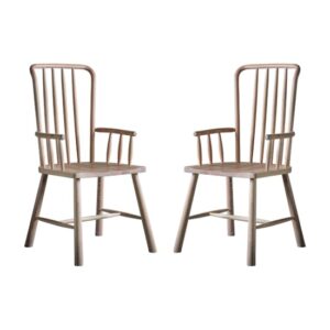 Burbank Oak Wood Carver Dining Chairs In Pair