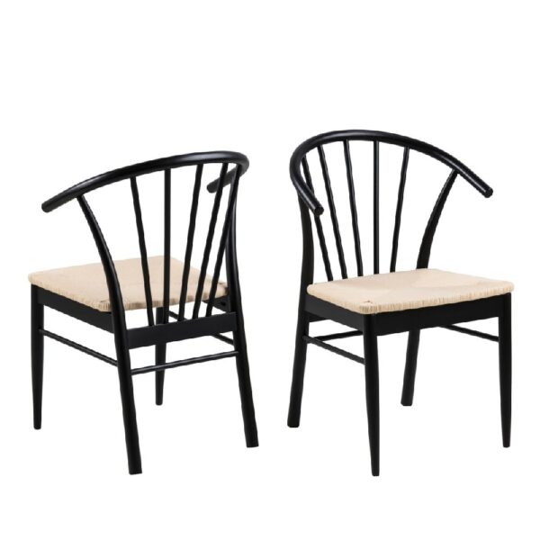 Canby Black And Oak Wooden Dining Chairs With Armrest In Pair