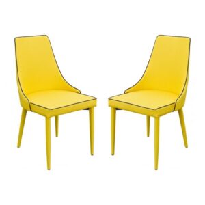 Divina Yellow Fabric Upholstered Dining Chairs In Pair