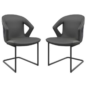 Kahului Grey Leather Dining Chairs With Black Legs In Pair