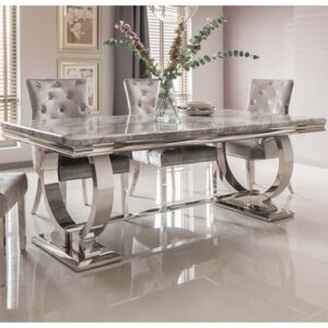 Kelsey Large Marble Dining Table With Steel Base In Grey