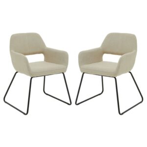 Porrima Natural Fabric Dining Chairs With Black Base In A Pair