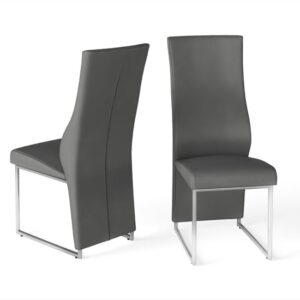 Rainhill Grey Leather Dining Chairs With Chrome Legs In Pair