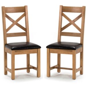 Romero Cross Back Natural Wooden Dining Chairs In Pair