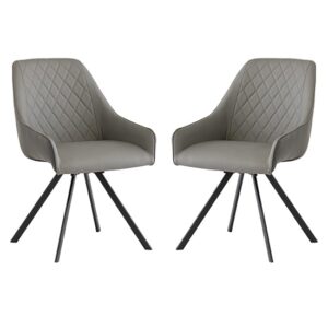 Sierra Light Grey Faux Leather Dining Chairs Swivel In Pair