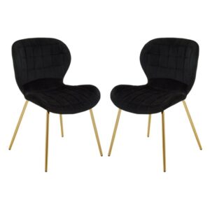 Warden Black Velvet Dining Chairs With Gold Legs In A Pair