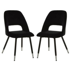 Warns Black Velvet Dining Chairs With Silver Foottips In A Pair