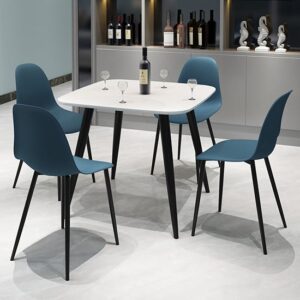 Arta Square White Wooden Dining Table 4 Duo Plastic Blue Chairs