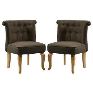 Pacari Brown Fabric Dining Chairs With Wooden Legs In Pair