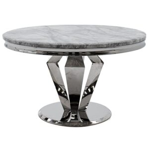 Arleen Round Marble Dining Table With Steel Base In Grey