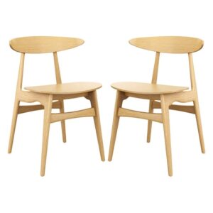 Clynnog Natural Oak Wooden Dining Chairs In Pair