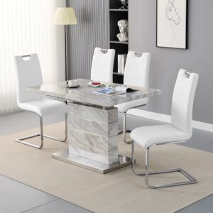 Parini Small Extending Magnesia Dining Table 4 Petra White Chairs