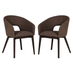 Adria Brown Woven Fabric Dining Chairs In Pair