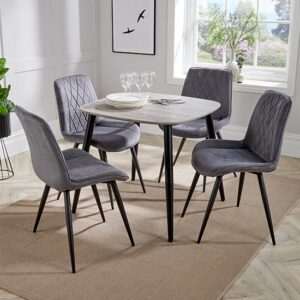 Arta Square Grey Wooden Dining Table 4 Dark Grey Diamond Chairs