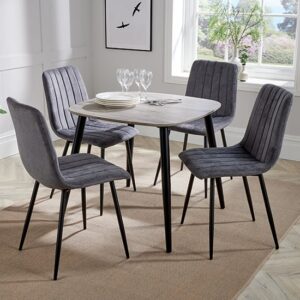 Arta Square Grey Wooden Dining Table 4 Dark Grey Straight Chairs