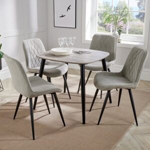 Arta Square Grey Wooden Dining Table 4 Light Grey Diamond Chairs